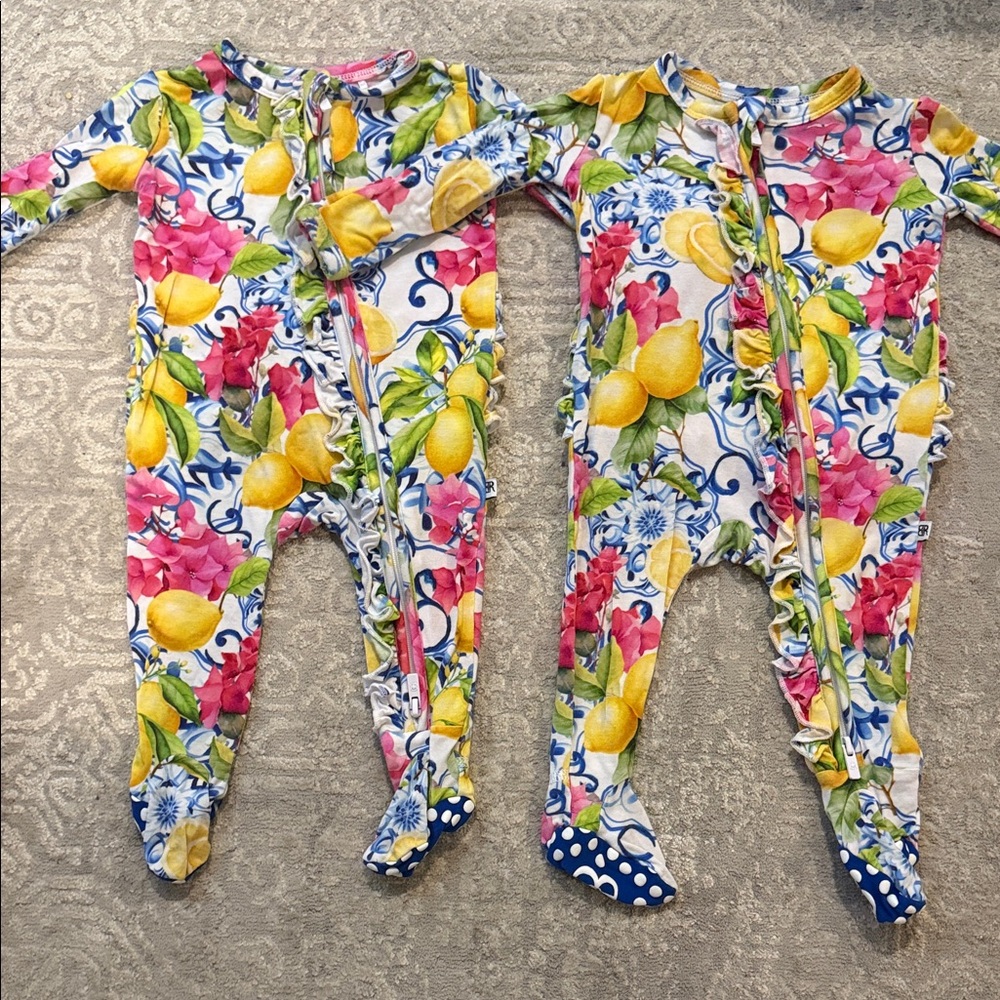 Girls Lemon Floral Footed One-Piece Zipper Romper